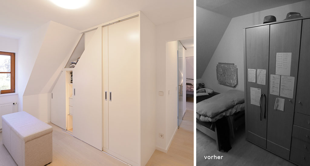 Kleiderschrank unterm Dach mit Schiebtuer in Weiss aus Lahr