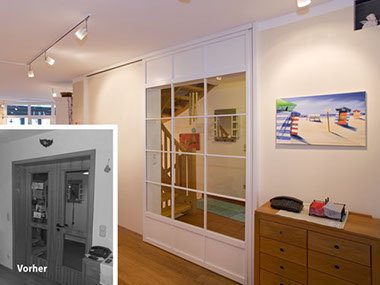 Windfang in weiß lackiert mit Glasfüllung Lahr